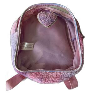 BNWOT Pink & Purple Teddy Plush Small Heart Clear Backpack Purse
